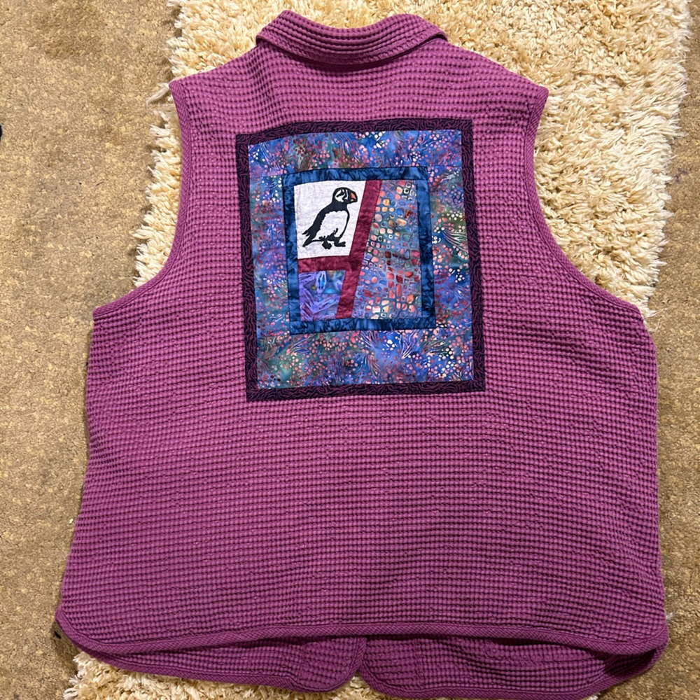 Brie Kriebel Purple waffle cotton vest penguin quilted patchwork handmade 1X